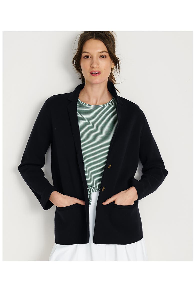 Fine Gauge Cotton Button Front Blazer Sweater, Alternate, color, Black