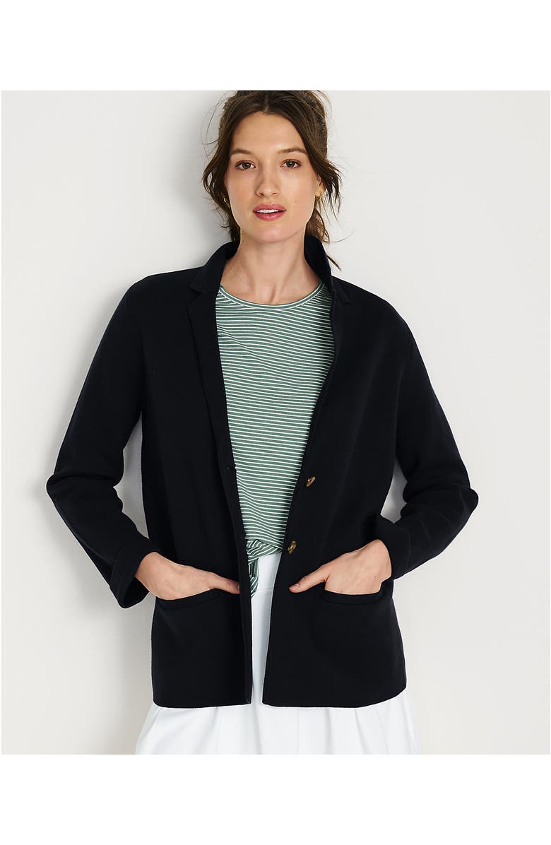Lands' End Fine Gauge Cotton Button Front Blazer Sweater, Alternate, color, Black