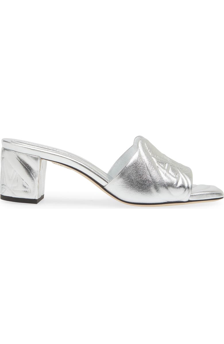 McQueen Seal Slide Sandal, Alternate, color, Silver
