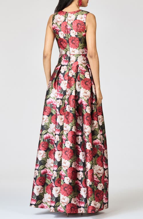 Sachin & Babi Brooke Pleated Floral-print Mikado Gown In Animal Print
