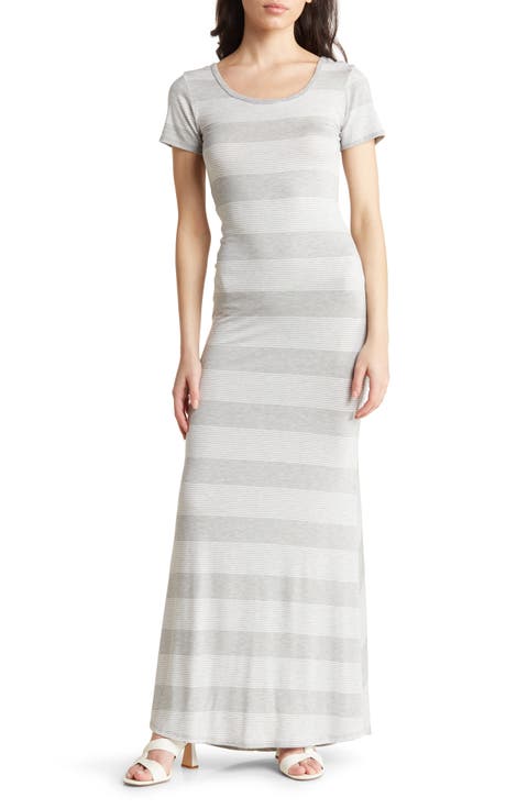 Stripe Short Sleeve Rib Maxi Dress