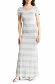 GO COUTURE Stripe Short Sleeve Rib Maxi Dress
