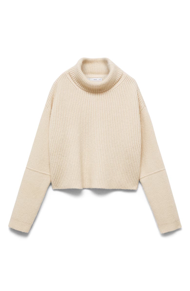 MANGO Tappeito Turtleneck Cotton & Wool Rib Sweater, Main, color, Ecru
