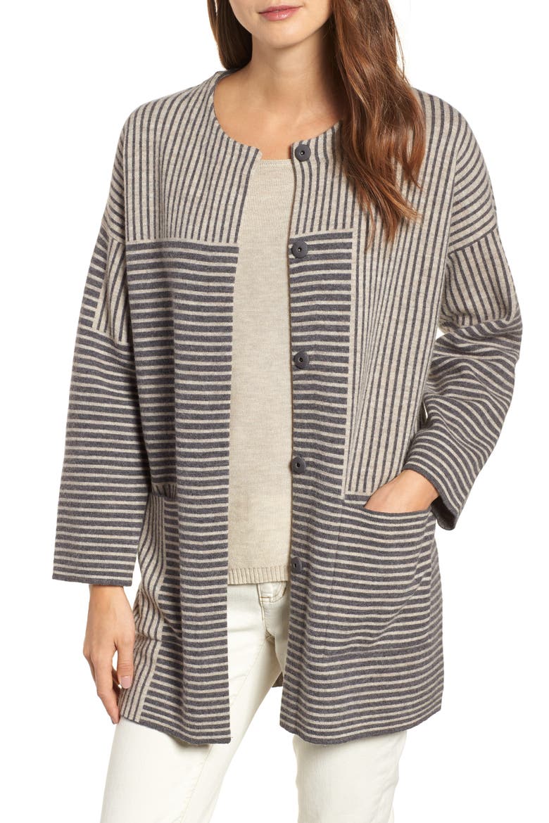 Stripe Merino Wool Cardigan, Main, color, ASH