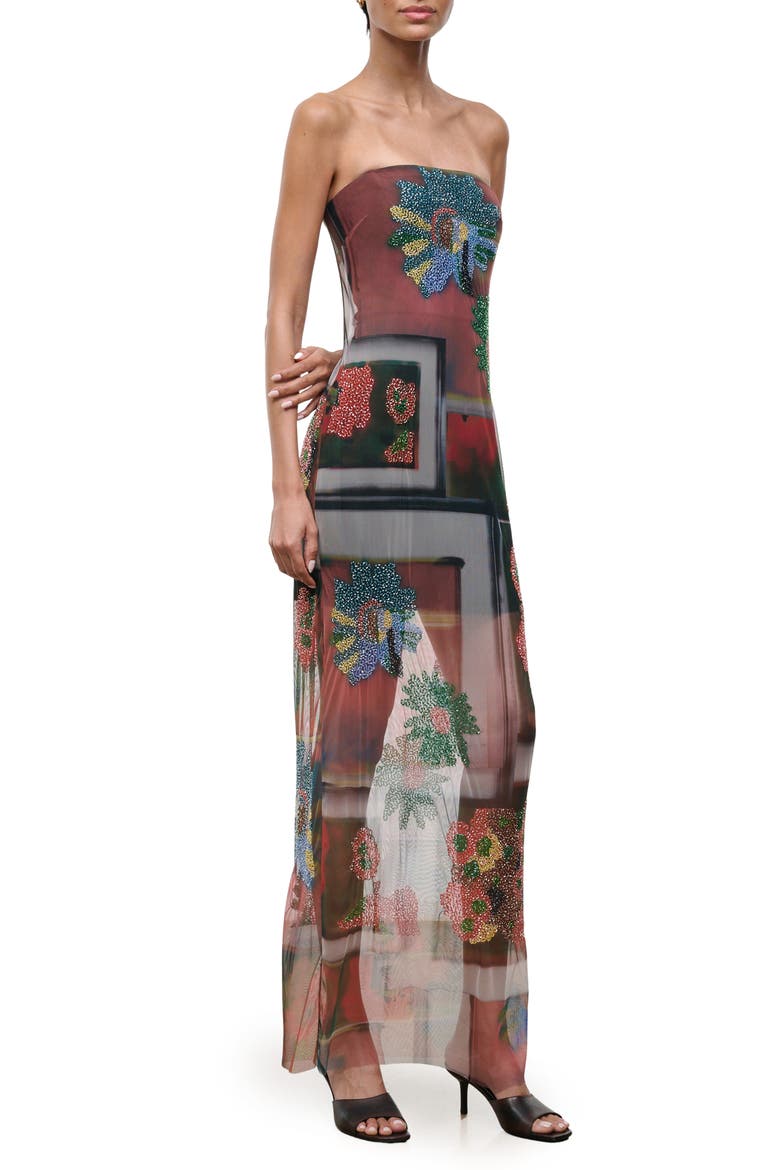 Lilian Floral Bead Detail Strapless Mesh Maxi Dress, Alternate, color, SUPERBLOOM