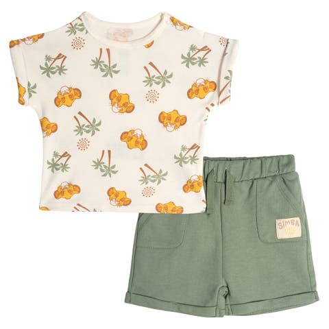 Lion King Simba Baby Boys' French Terry 2-Piece T-Shirt and Shorts Set (Baby)