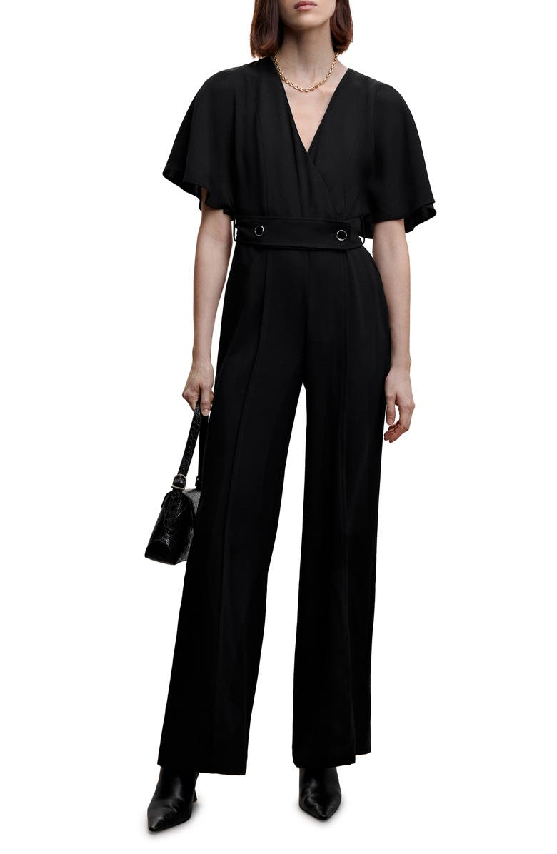 MANGO Button Detail Belted Jumpsuit, Main, color,