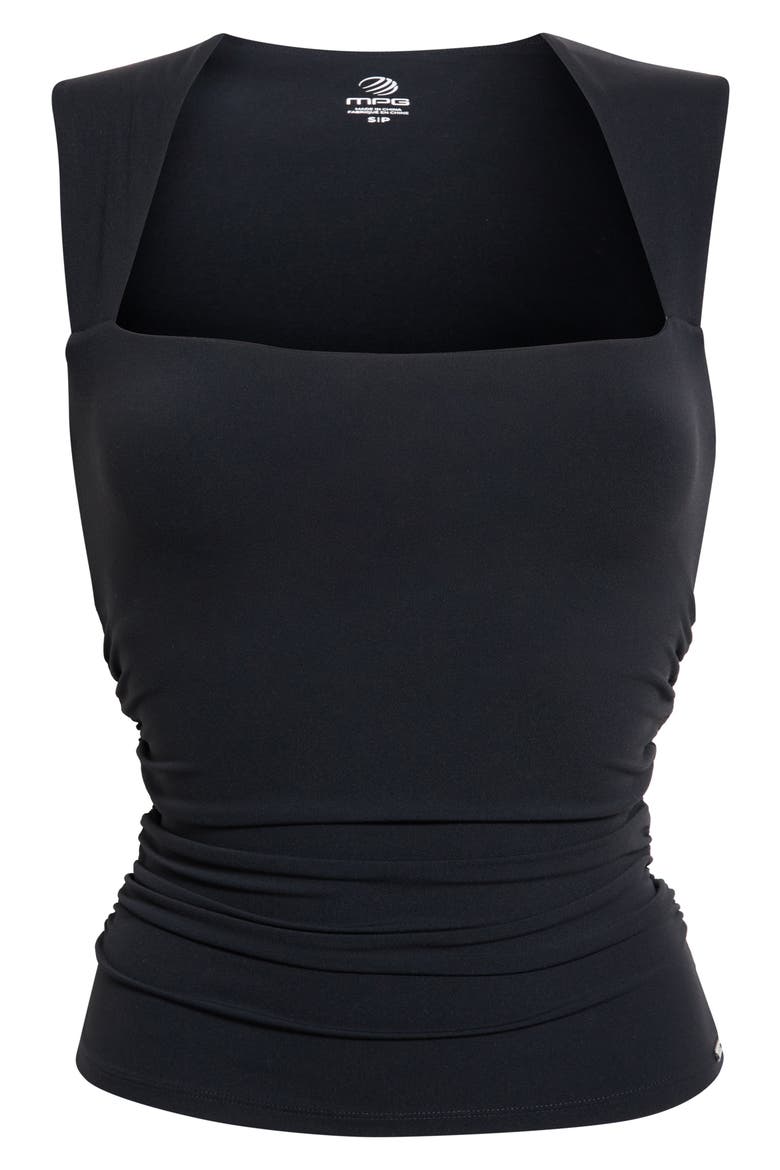 Cloud Square Neck Ruched Performance Tank, Alternate, color, BLACK