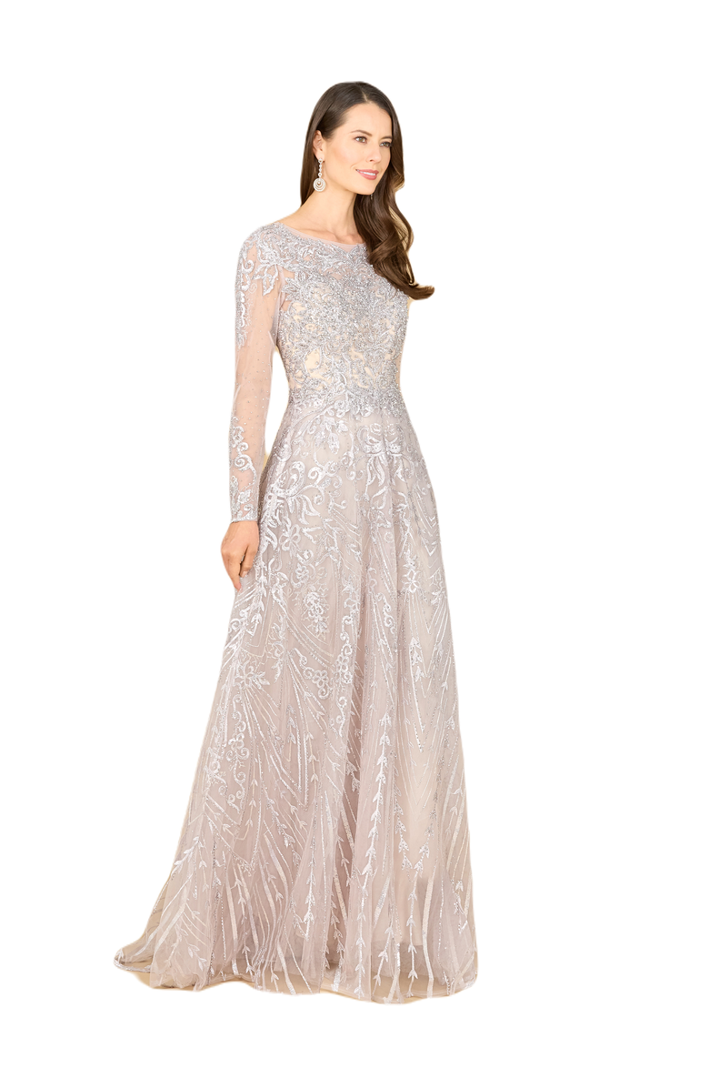 LARA New York Long Sleeve High Neck Gown, Main, color, Fog