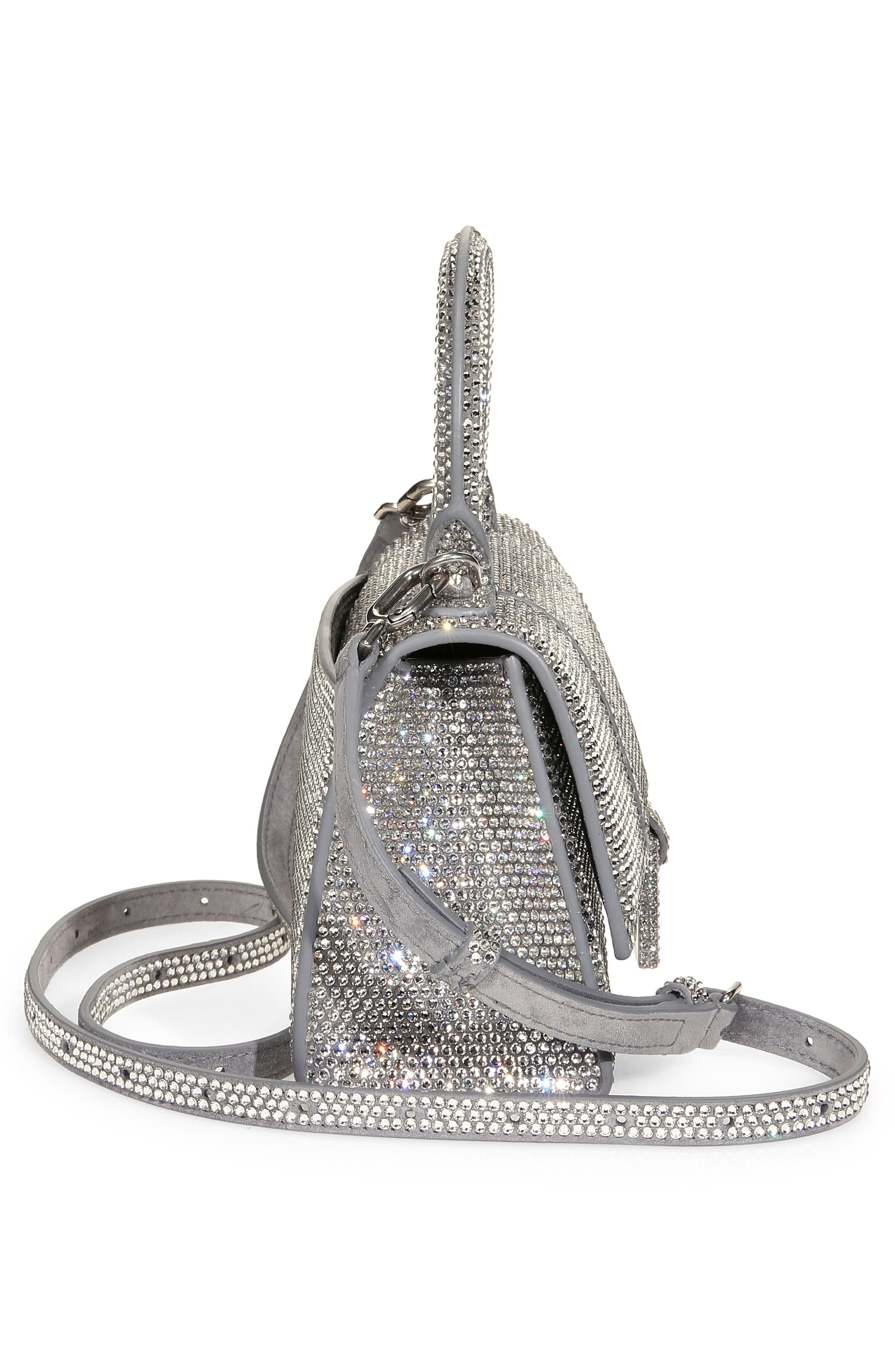 Balenciaga Extra Small Hourglass Crystal & Suede Top Handle Bag, Alternate, color, 