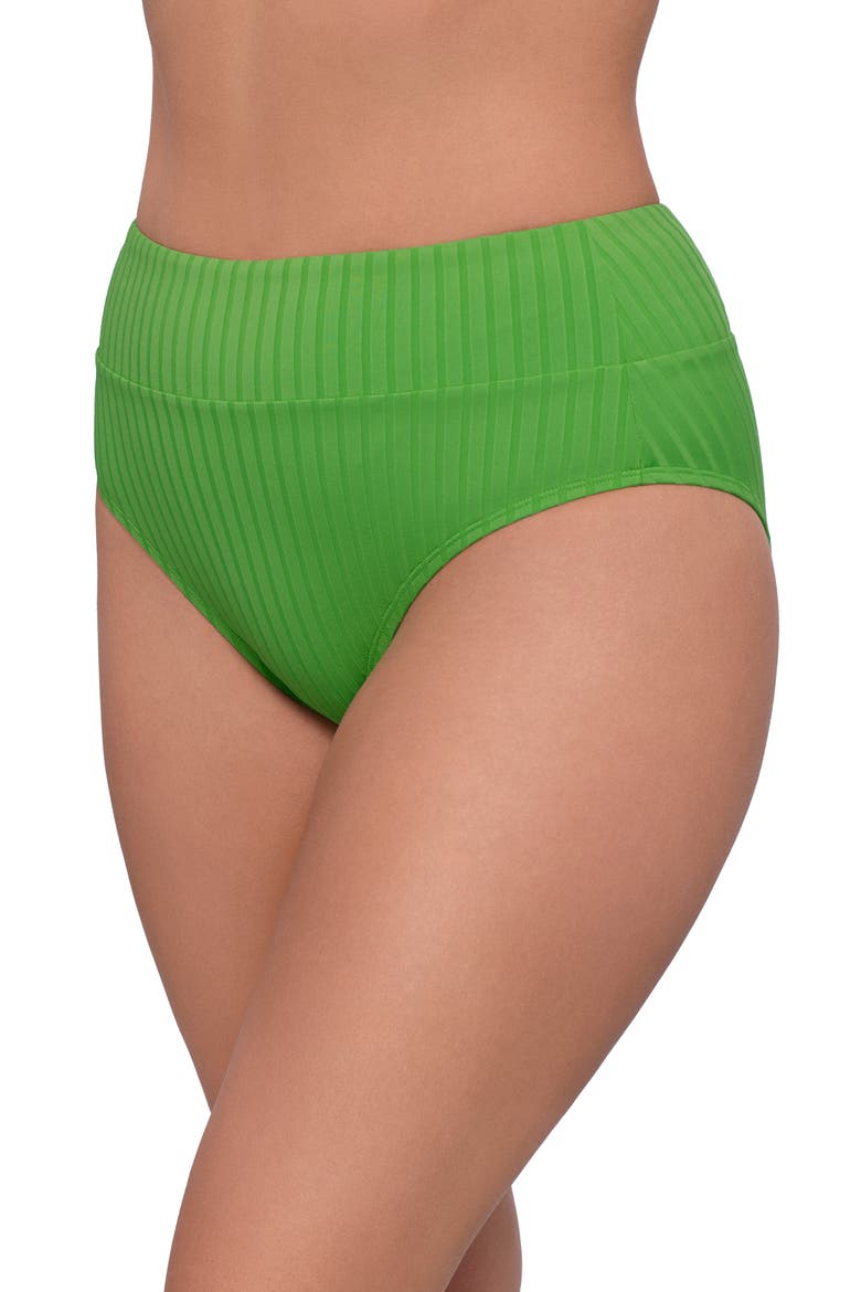 Smoothing and Sculpting Ribbed Banded High-Waist Bikini Swimsuit Bottoms, Alternate, color, Serpentine