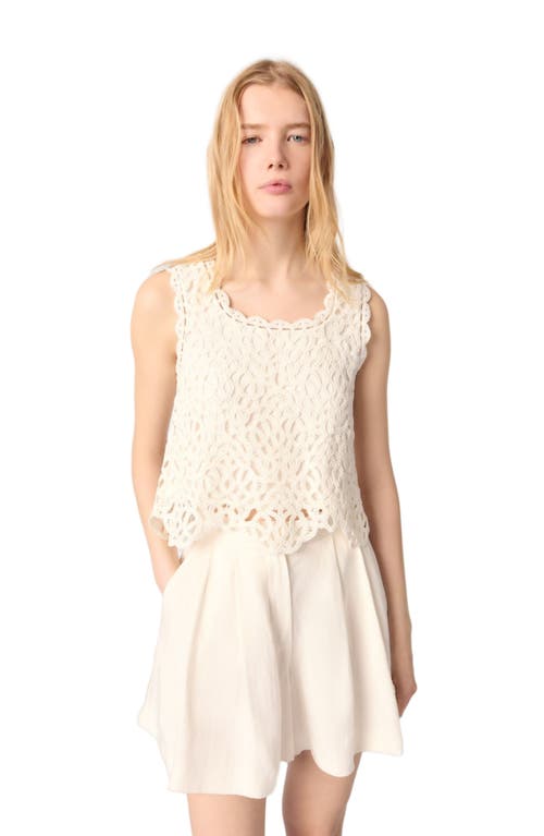 Maje Womens Sleeveless Cropped Open-knit Crochet Cotton Top Blanc In Ecru