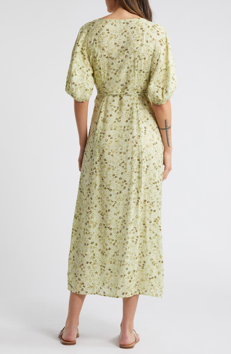 Floral Puff Sleeve Wrap Front Dress