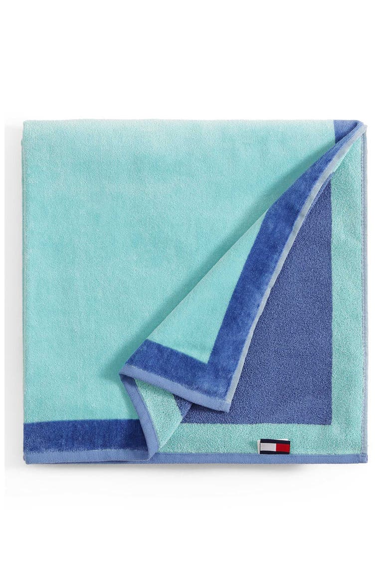 Colorblock Monogram Beach Towel, Main, color, BAJA BREEZE/ ROYAL BLUE