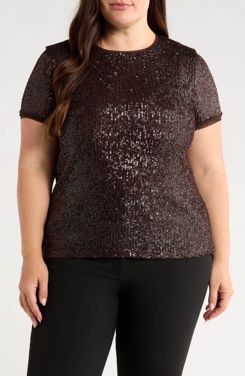 Anne Klein Short Sleeve Sequin Top, Main, color, 