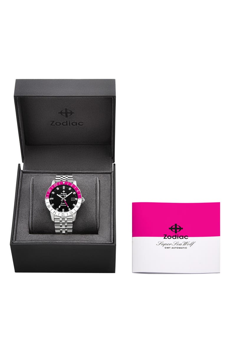 Zodiac GMT Automatic Stainless Steel Watch, 40mm, Alternate, color, Silver