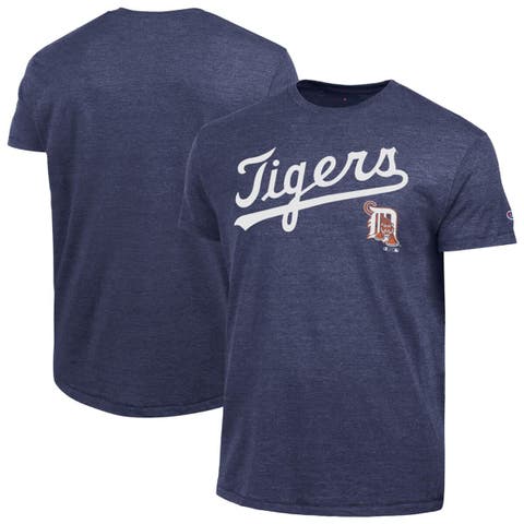 Men's Champion  Navy Detroit Tigers Cooperstown Wordmark Lockup Tri-Blend T-Shirt