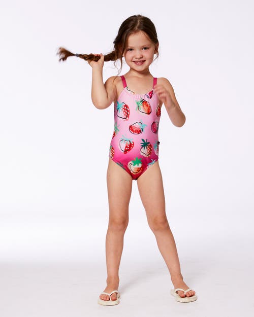 DEUX PAR DEUX DEUX PAR DEUX LITTLE GIRL'S PRINTED ONE-PIECE SWIMSUIT PINK GRADIENT STRAWBERRY