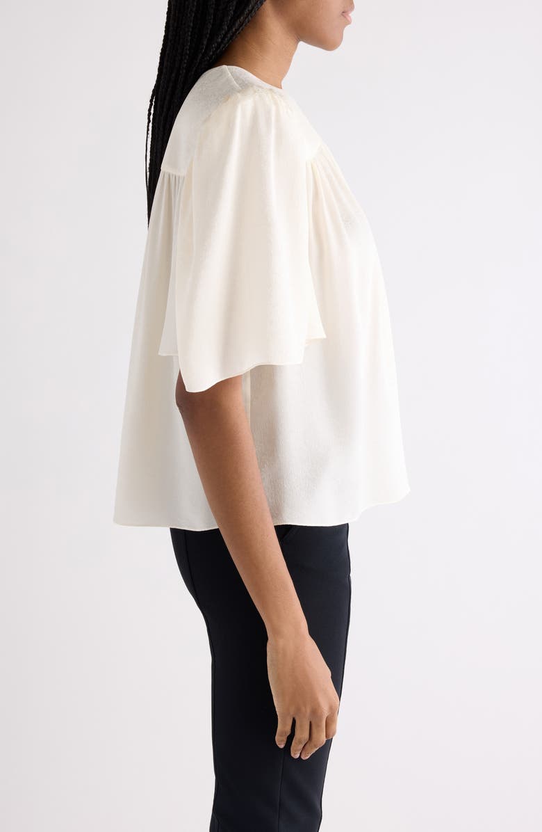 Chloé Organic Silk Jacquard Popover Top, Alternate, color, Coconut Milk