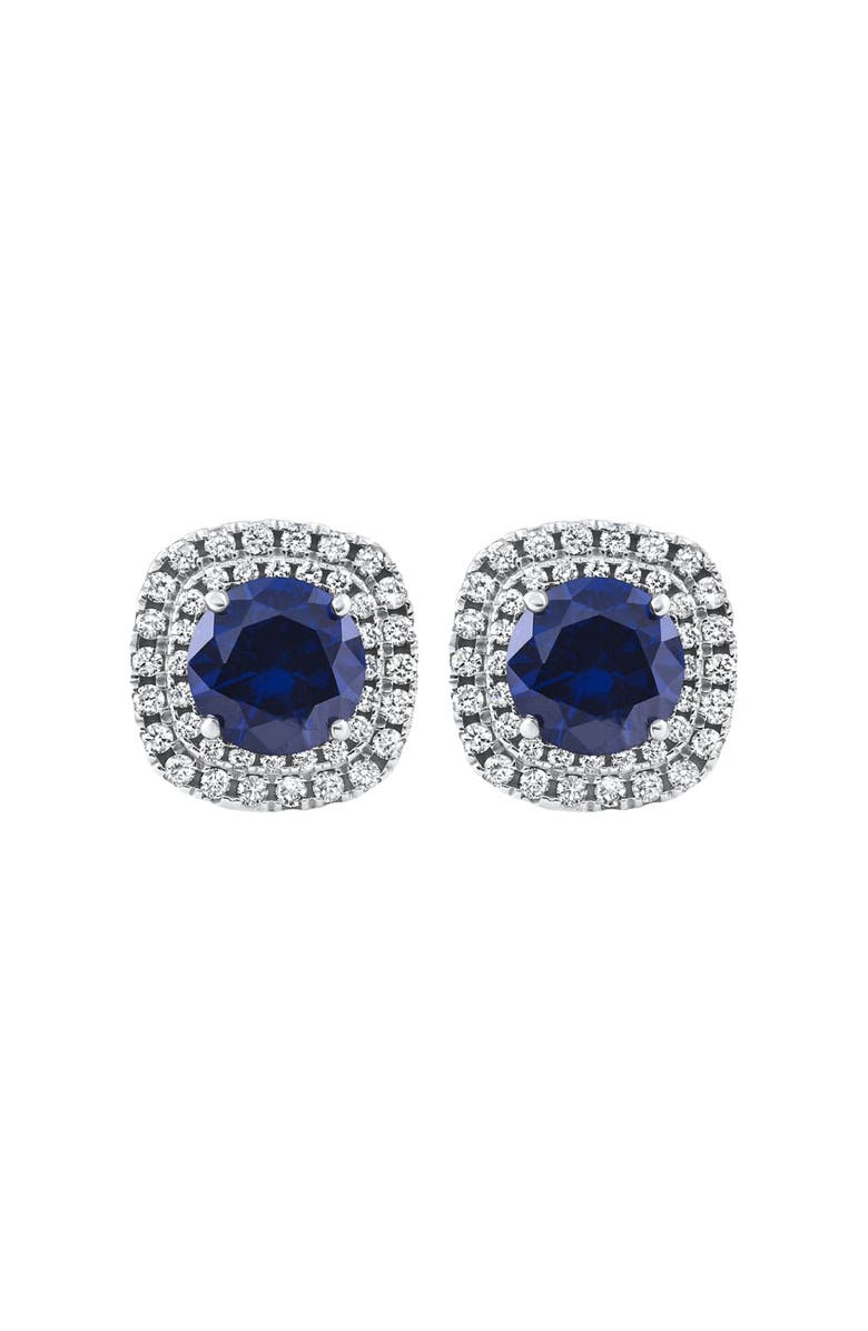 Bliss Diamond 2.65Ct Cushion Halo Blue Sapphire Diamond Studs 14k Gold Earring Lab Grown, Main, color, 14K White Gold