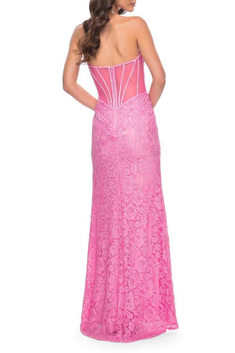 Stretch Lace Dress with Bustier Bodice and Illusion Back, Alternate, color, Pink
