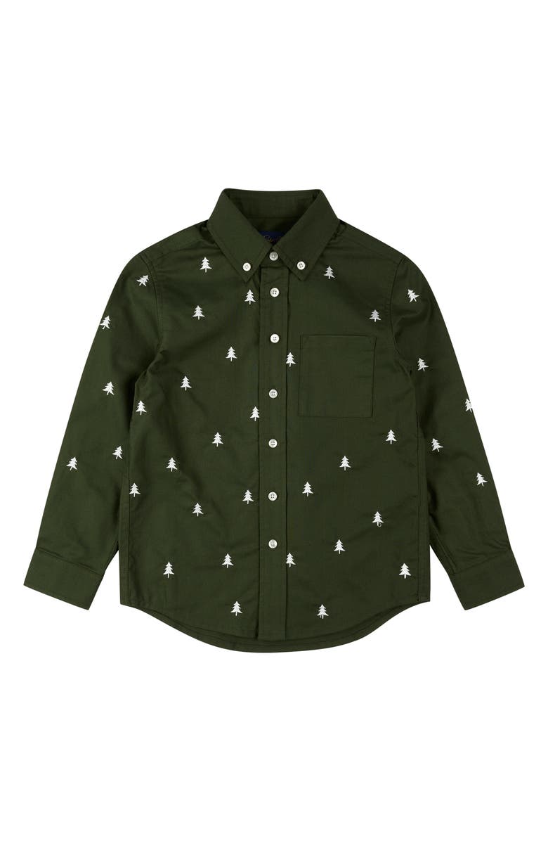 Brooks Brothers Kids Pine Tree Embroidered Cotton Button-Down Shirt, Main, color, Dusty Green