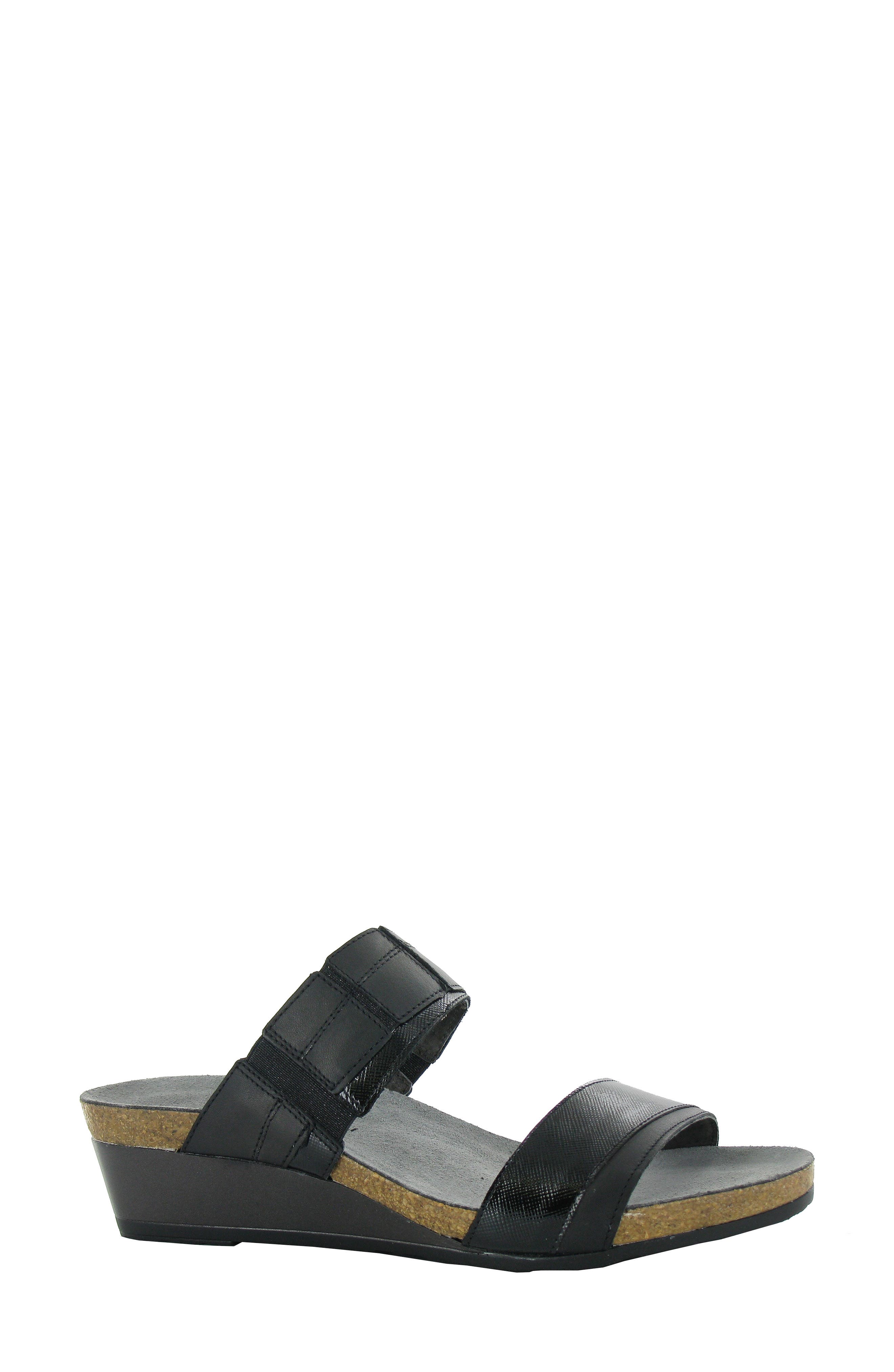Naot Royalty Slide Sandal, Main, color, Jet Black/ Black Leather