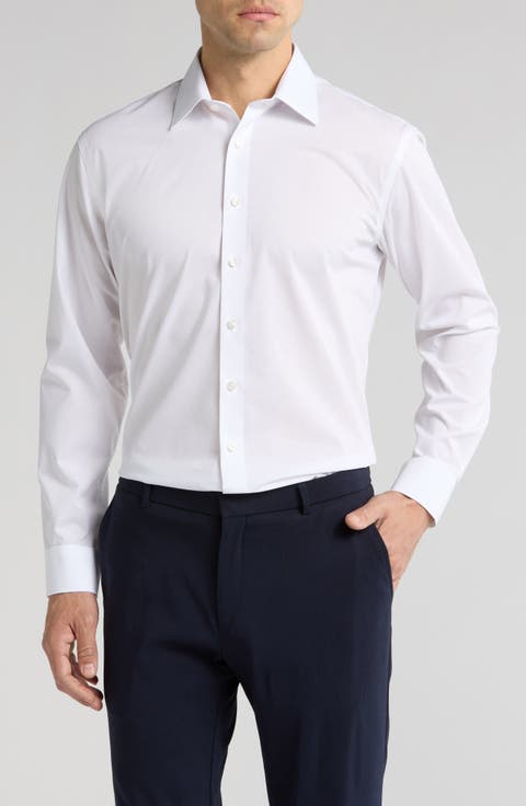 Trim Fit Solid Cotton Blend Dress Shirt (Regular & Big)