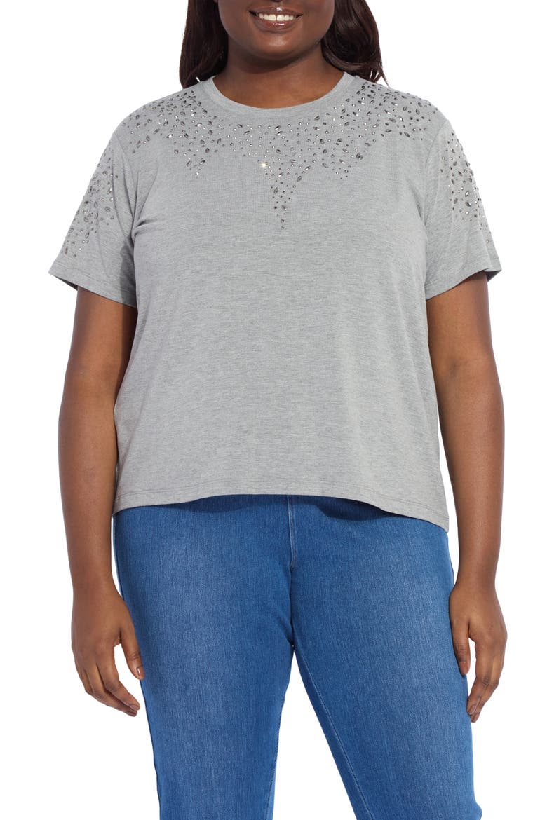 Malva Rhinestone Embellished Short Sleeve Top, Main, color, DARK HEATHER GREY