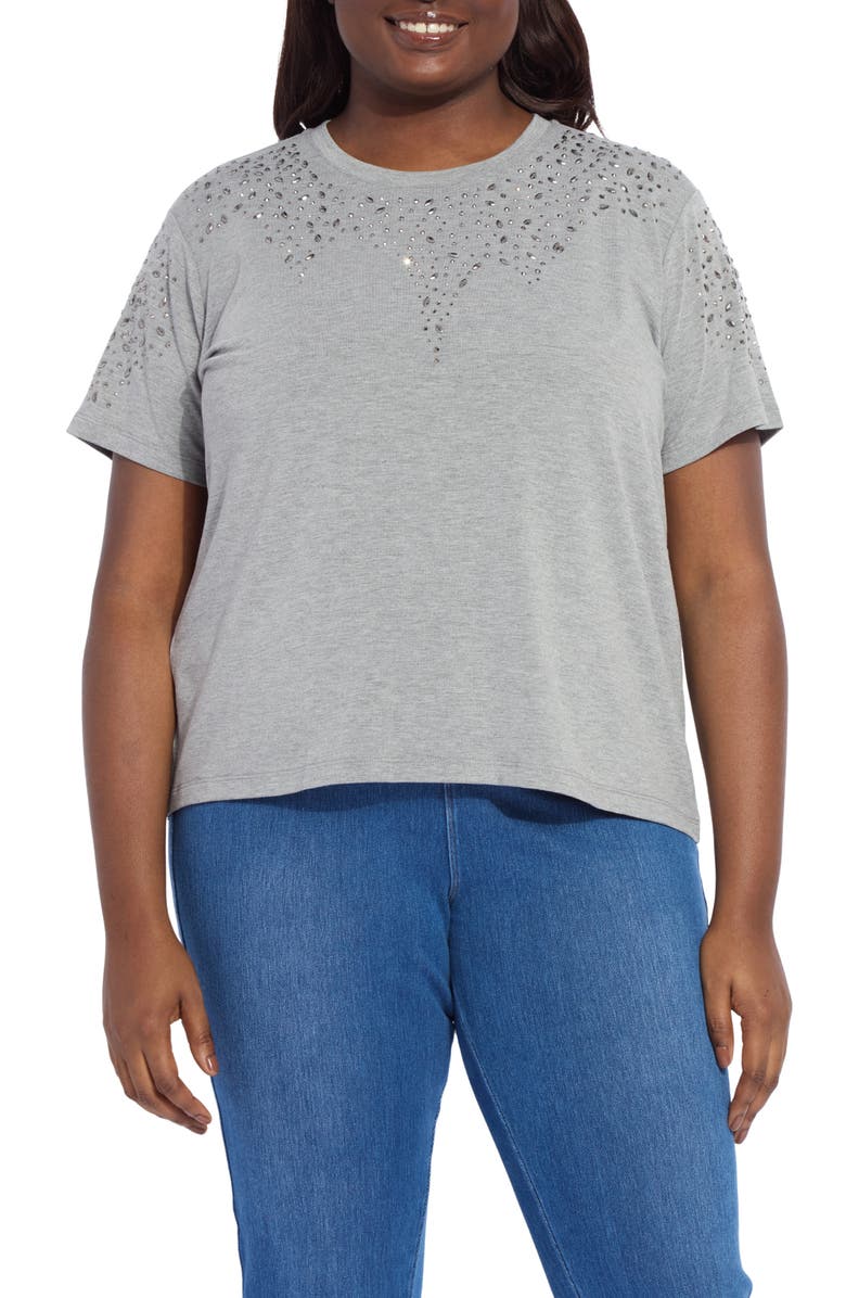 Lysse Malva Rhinestone Embellished Short Sleeve Top, Main, color, Dark Heather Grey