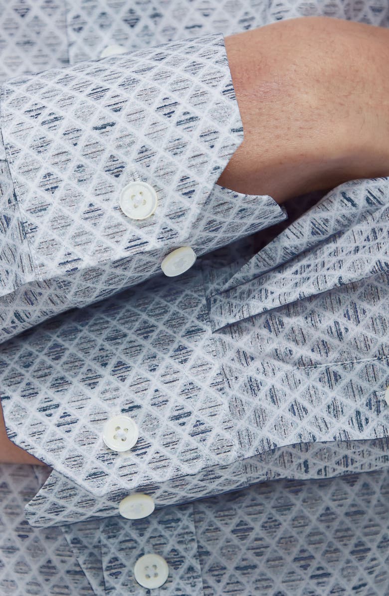 Bugatchi Axel Shaped Fit Diamond Check Stretch Button-Up Shirt, Alternate, color, White