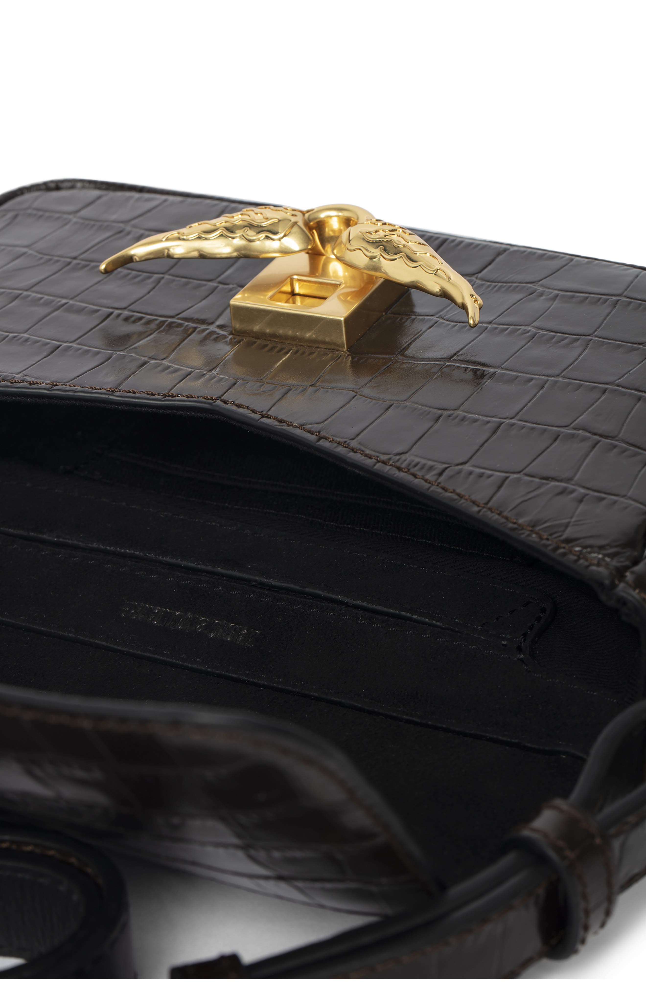 Zadig & Voltaire Le Zazi Croc Embossed Crossbody Bag, Alternate, color, 