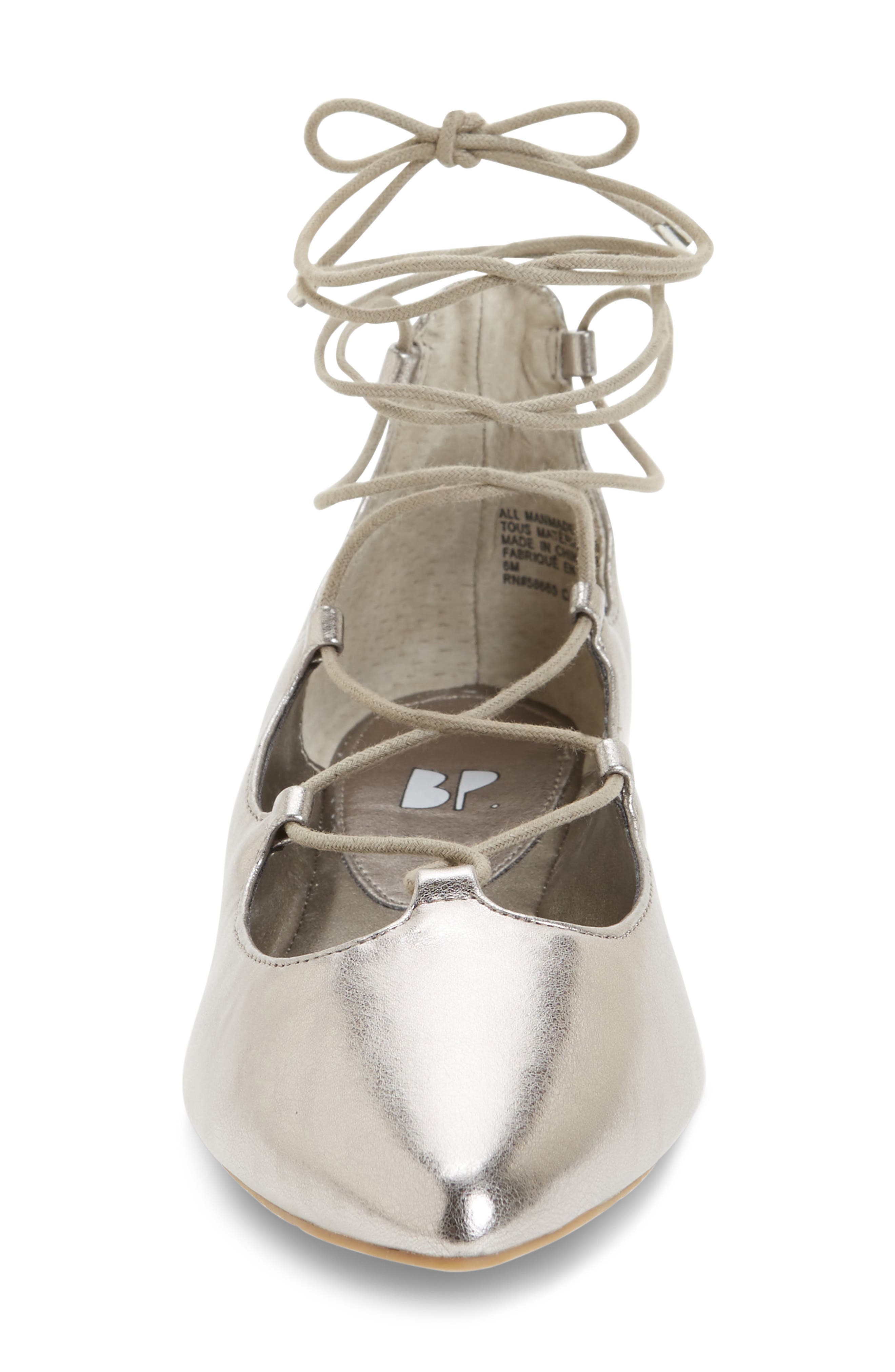 'Katrina' Pointy Toe Ghillie Flat, Alternate, color, SILVER FAUX LEATHER