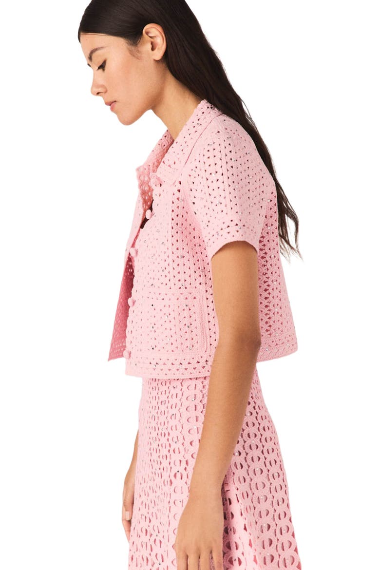 Rhinestone crochet cardigan, Alternate, color, Pink