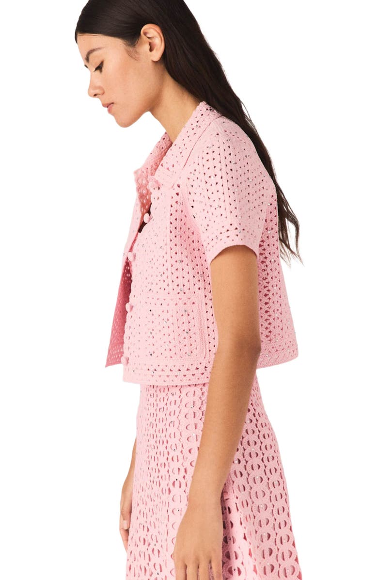 maje Rhinestone crochet cardigan, Alternate, color, Pink