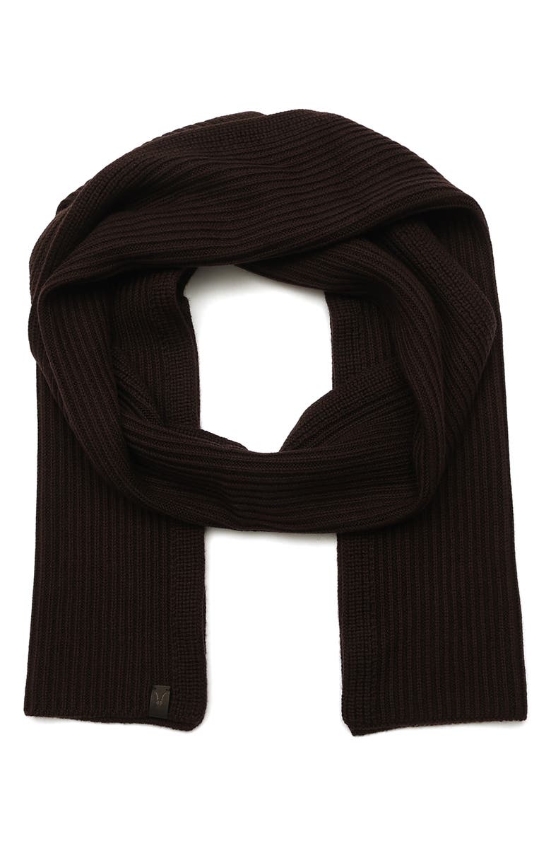 AllSaints Merino Wool Rib Scarf, Main, color, Wine Brown