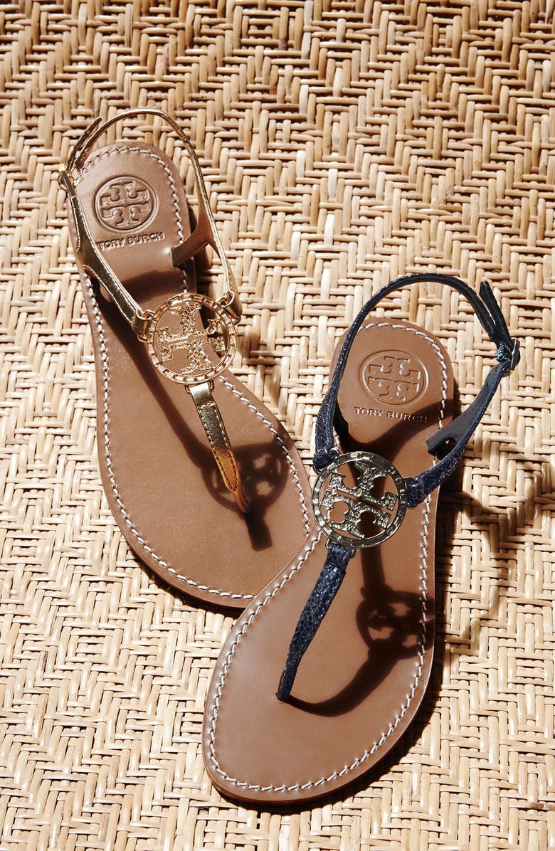 Tory Burch 'Violet' Metallic Leather Thong Sandal, Main, color,