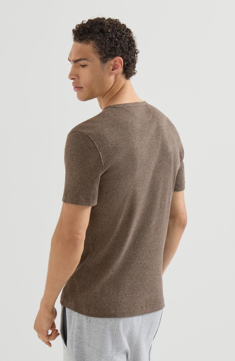 Brunello Cucinelli Denim-effect ribbed cotton jersey crew neck T-shirt, Alternate, color, Brown