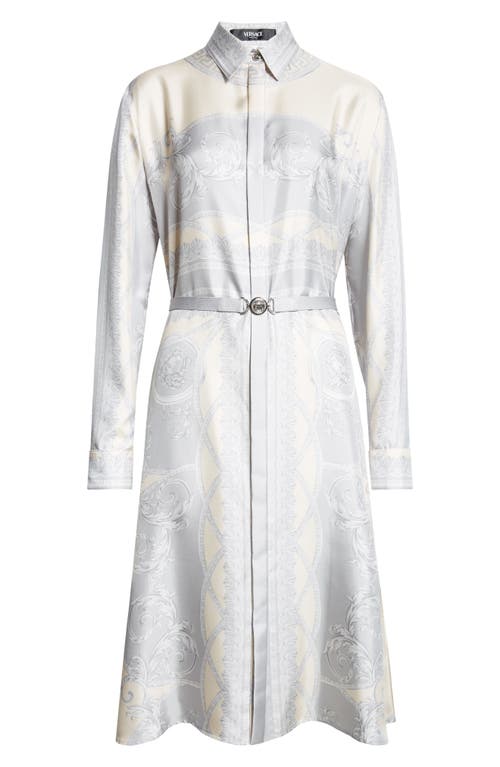 Versace Barroco-print Midi Dress In Silver Grey Champagne