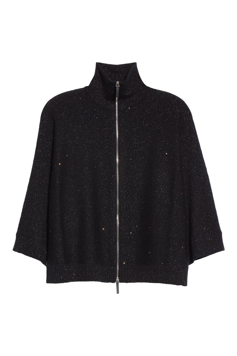 Zip Front Metallic Cashmere & Silk Blend Sweater Cape, Alternate, color, BLACK MULTI