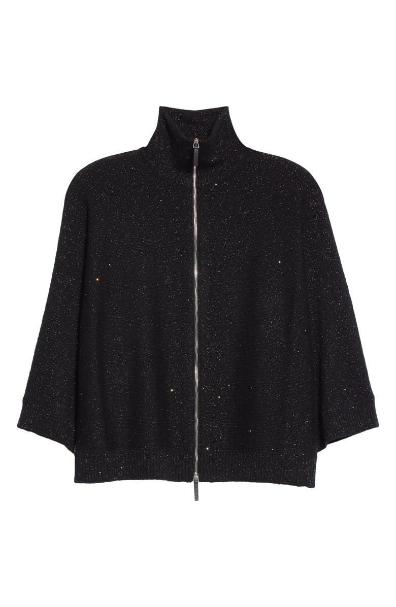 Lafayette 148 New York Zip Front Metallic Cashmere & Silk Blend Sweater Cape, Alternate, color, 