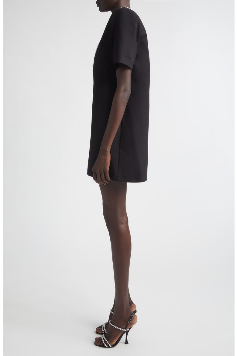 Crystal Bow V-Neck Ponte Knit T-Shirt Minidress, Alternate, color, BLACK
