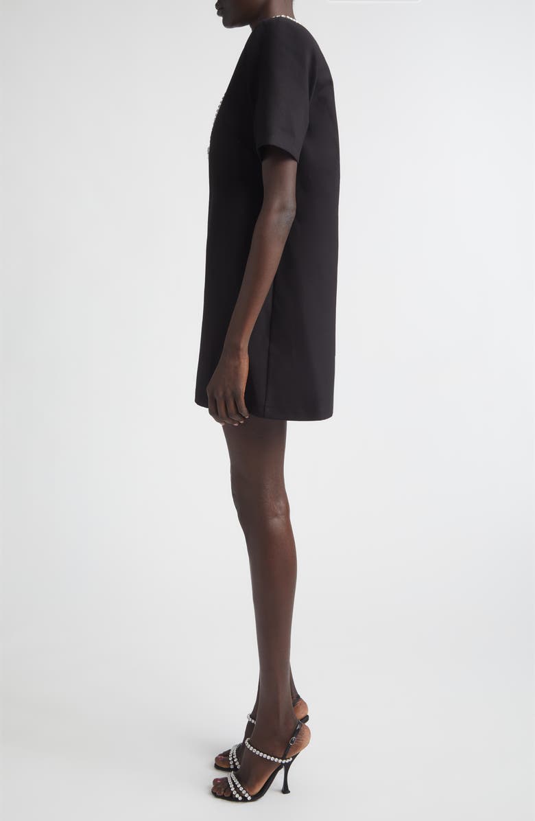 Area Crystal Bow V-Neck Ponte Knit T-Shirt Minidress, Alternate, color, Black