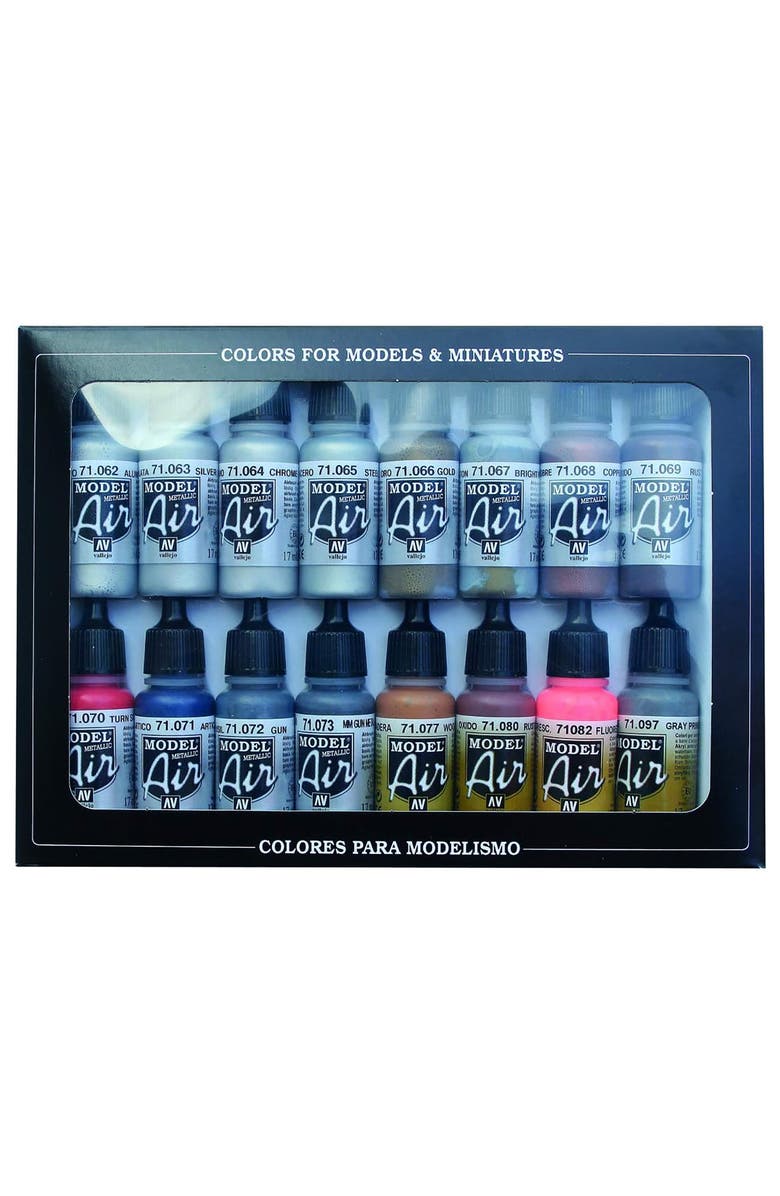 Vallejo Model Air Metallic Set 16 Colors, 18Ml Bottles, Main, color, Multicolored