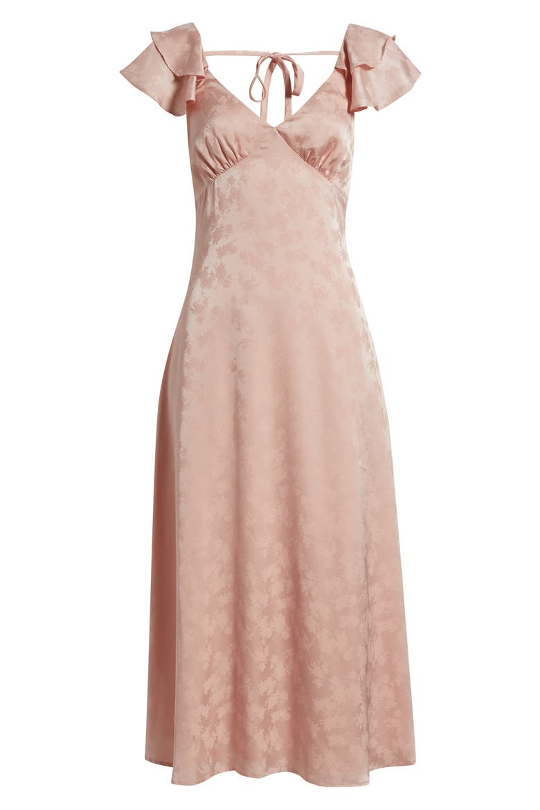 Sinclair Flutter Sleeve Satin Midi Dress, Alternate, color, PINK
