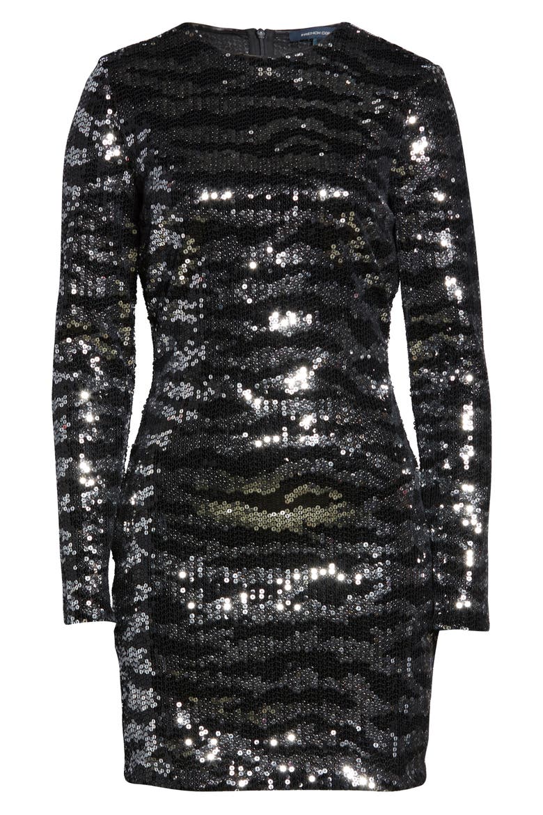 Ebba Sequin Tiger Stripe Long Sleeve Sheath Dress, Alternate, color, TIGER SEQUIN SILVER/BLACK
