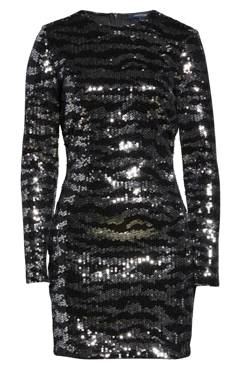 French Connection Ebba Sequin Tiger Stripe Long Sleeve Sheath Dress, Alternate, color,