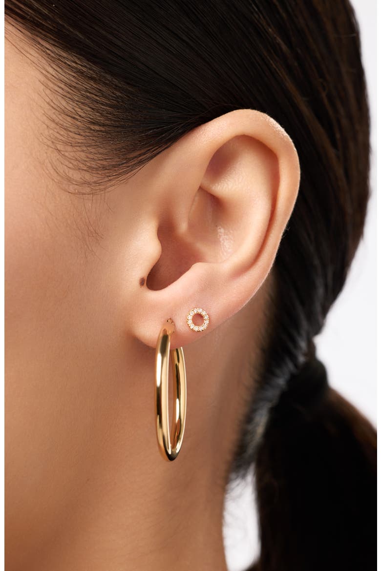 Solid Yellow Gold - Diamond Circle Studs, Alternate, color, Gold