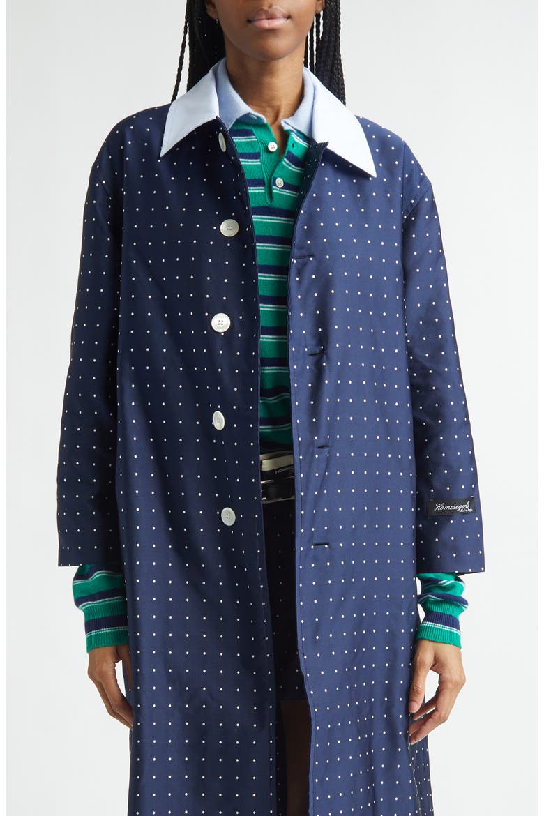 Polka Dot Swing Coat, Main, color, NAVY POLKA DOT