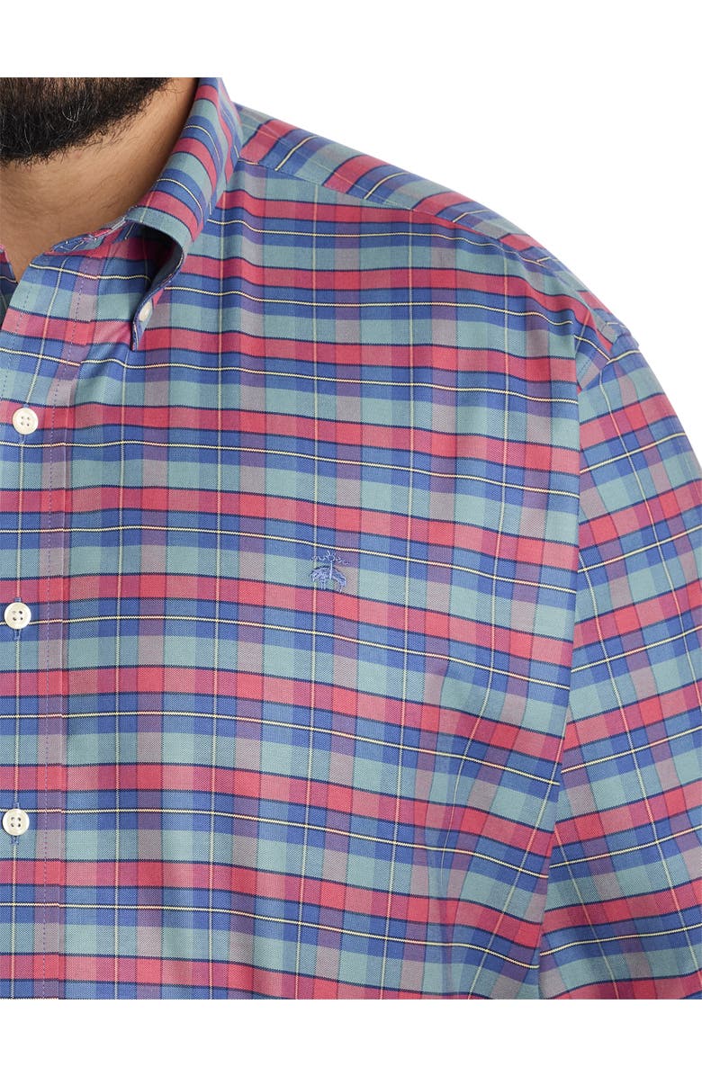 Brooks Brothers Big & Tall Non-Iron Oxford Plaid Sport Shirt, Alternate, color, Artic Red Green